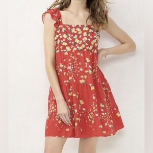 LC Lauren Conrad Lemon Print Ruffle Strap Mini Dress